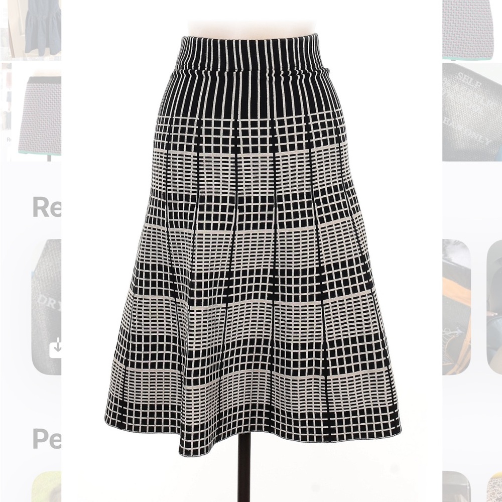 Lapis Black & White Plaid Stretchy High Waisted Skirt
